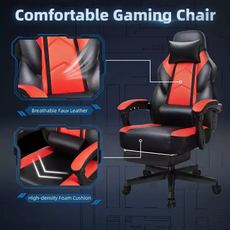 Sedia da Gaming per Adulti con Poggiapiedi Schienale Alto Supporto Lombare Massaggiante Girevole a 360° Regolabile
