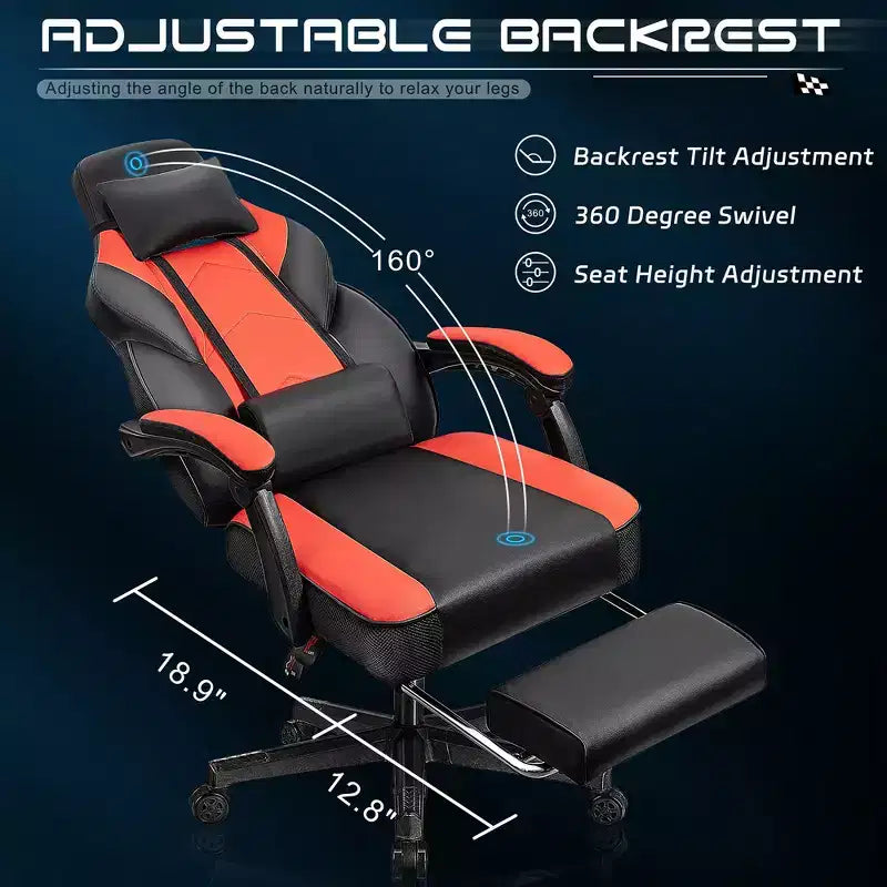 Sedia da Gaming per Adulti con Poggiapiedi Schienale Alto Supporto Lombare Massaggiante Girevole a 360° Regolabile
