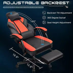 Sedia da Gaming per Adulti con Poggiapiedi Schienale Alto Supporto Lombare Massaggiante Girevole a 360° Regolabile