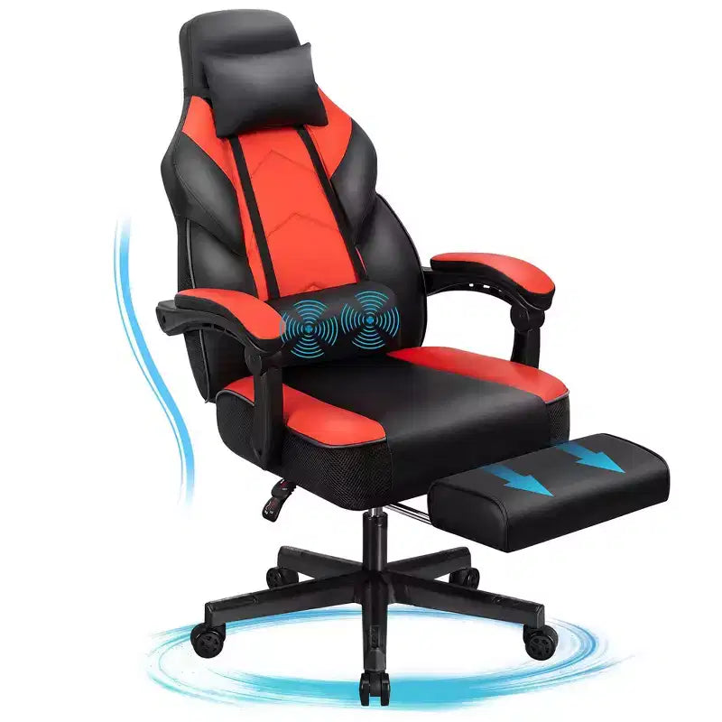Sedia da Gaming per Adulti con Poggiapiedi Schienale Alto Supporto Lombare Massaggiante Girevole a 360° Regolabile