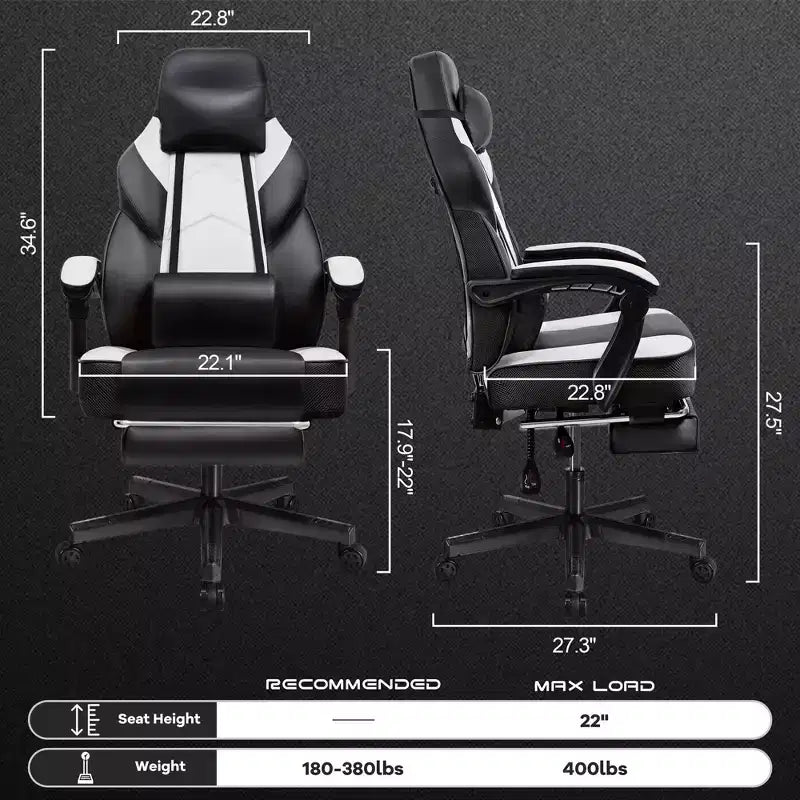 Sedia da Gaming per Adulti con Poggiapiedi Schienale Alto Supporto Lombare Massaggiante Girevole a 360° Regolabile