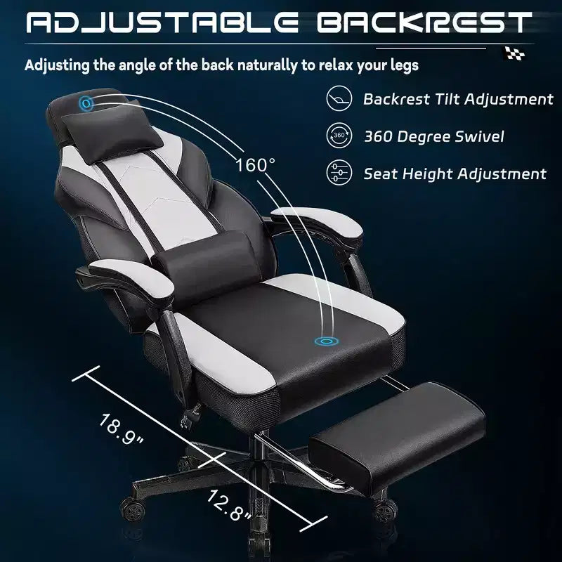 Sedia da Gaming per Adulti con Poggiapiedi Schienale Alto Supporto Lombare Massaggiante Girevole a 360° Regolabile