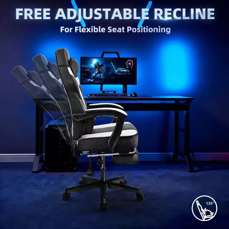 Sedia da Gaming per Adulti con Poggiapiedi Schienale Alto Supporto Lombare Massaggiante Girevole a 360° Regolabile