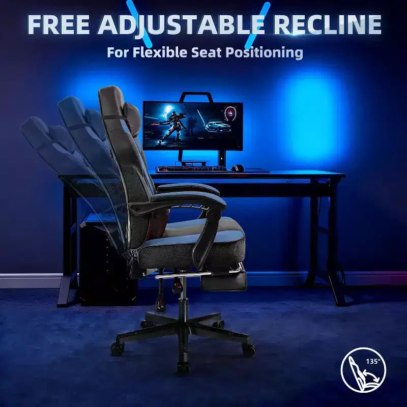 Sedia da Gaming per Adulti con Poggiapiedi Schienale Alto Supporto Lombare Massaggiante Girevole a 360° Regolabile