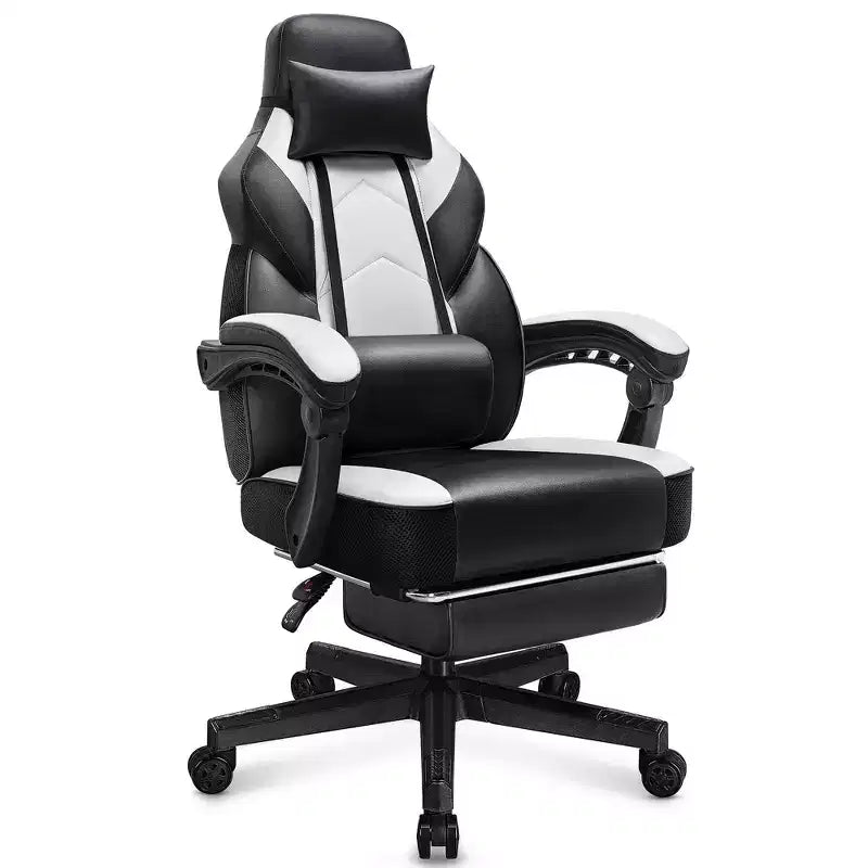 Sedia da Gaming per Adulti con Poggiapiedi Schienale Alto Supporto Lombare Massaggiante Girevole a 360° Regolabile