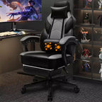Sedia da Gaming per Adulti con Poggiapiedi Schienale Alto Supporto Lombare Massaggiante Girevole a 360° Regolabile