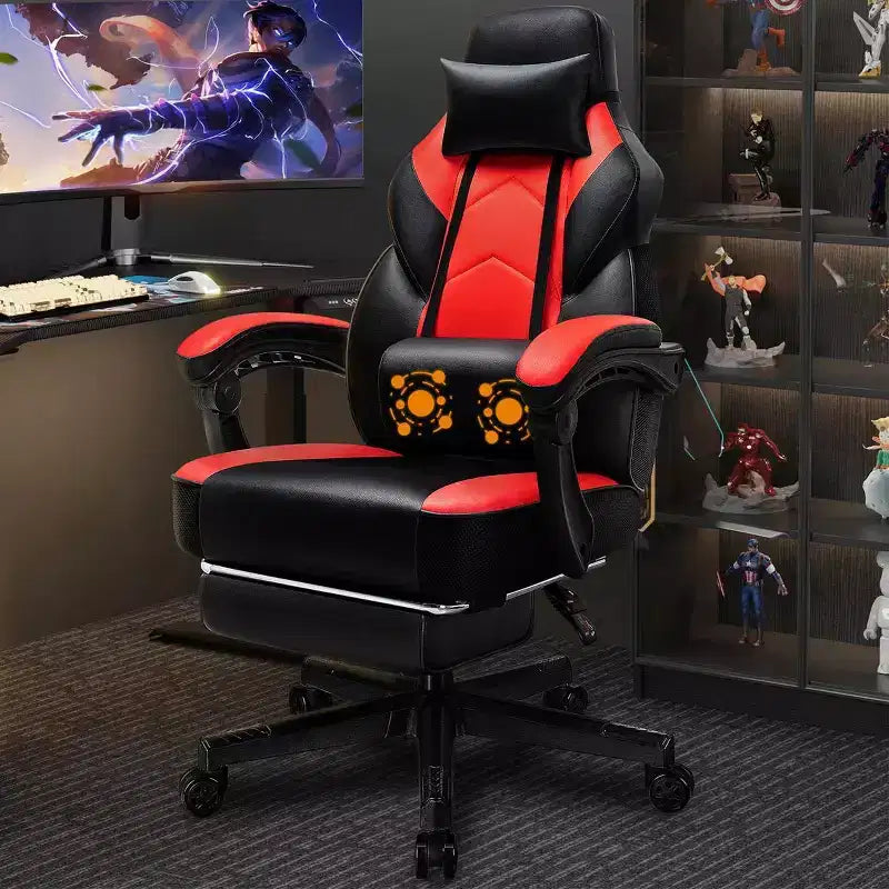 Sedia da Gaming per Adulti con Poggiapiedi Schienale Alto Supporto Lombare Massaggiante Girevole a 360° Regolabile
