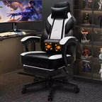 Sedia da Gaming per Adulti con Poggiapiedi Schienale Alto Supporto Lombare Massaggiante Girevole a 360° Regolabile