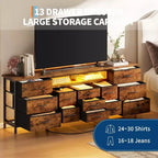 Cassettiera Nera da 70" con 13 Cassetti in Tessuto e Luci LED Mobile TV Ampio Comò Camera da Letto Soggiorno