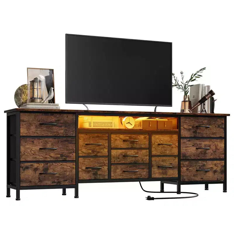 Cassettiera Nera da 70" con 13 Cassetti in Tessuto e Luci LED Mobile TV Ampio Comò Camera da Letto Soggiorno
