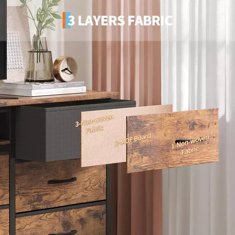 Cassettiera Nera da 70" con 13 Cassetti in Tessuto e Luci LED Mobile TV Ampio Comò Camera da Letto Soggiorno