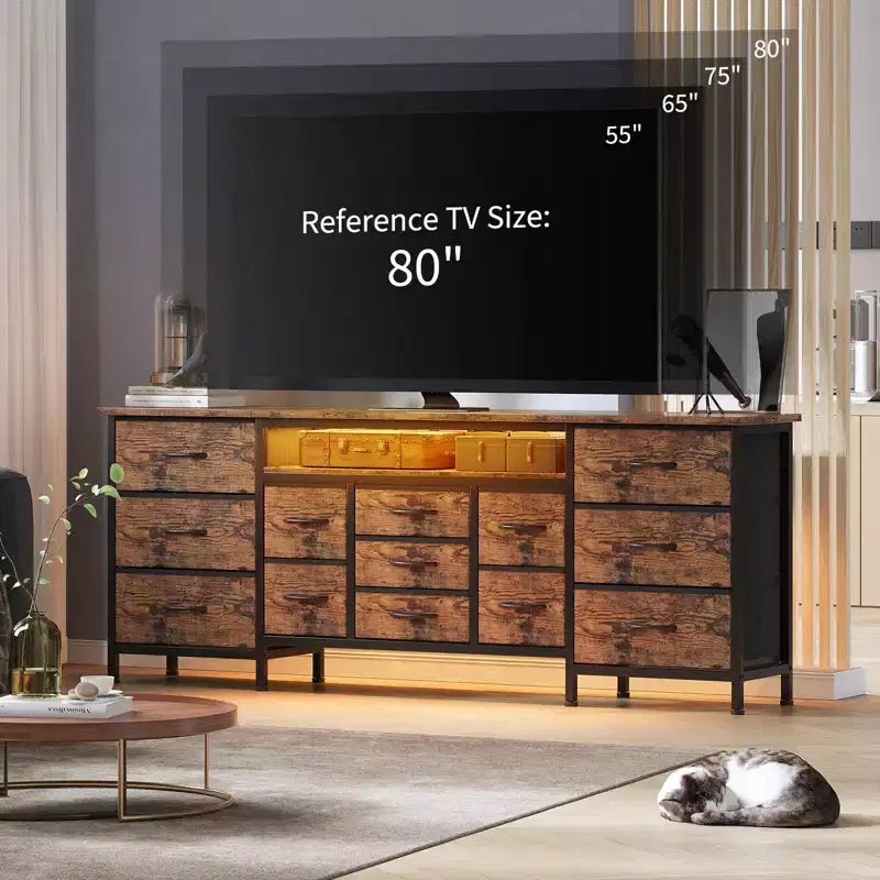 Cassettiera Nera da 70" con 13 Cassetti in Tessuto e Luci LED Mobile TV Ampio Comò Camera da Letto Soggiorno