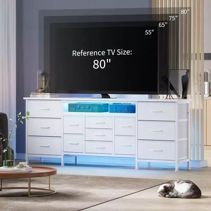 Cassettiera Nera da 70" con 13 Cassetti in Tessuto e Luci LED Mobile TV Ampio Comò Camera da Letto Soggiorno