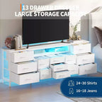 Cassettiera Nera da 70" con 13 Cassetti in Tessuto e Luci LED Mobile TV Ampio Comò Camera da Letto Soggiorno