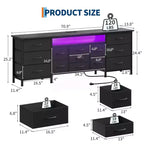 Cassettiera Nera da 70" con 13 Cassetti in Tessuto e Luci LED Mobile TV Ampio Comò Camera da Letto Soggiorno
