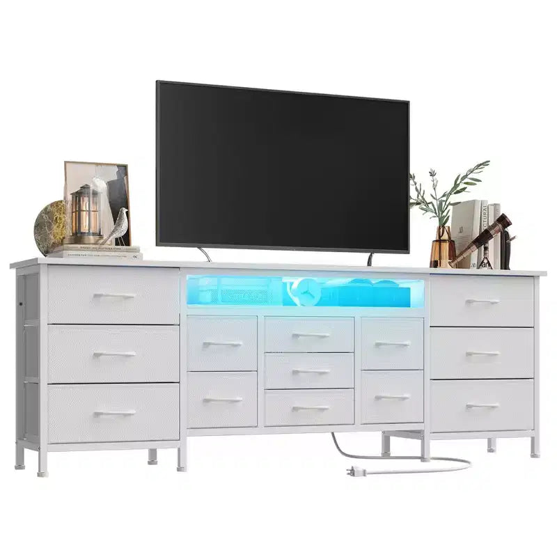 Cassettiera Nera da 70" con 13 Cassetti in Tessuto e Luci LED Mobile TV Ampio Comò Camera da Letto Soggiorno