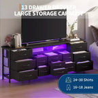 Cassettiera Nera da 70" con 13 Cassetti in Tessuto e Luci LED Mobile TV Ampio Comò Camera da Letto Soggiorno