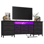 Cassettiera Nera da 70" con 13 Cassetti in Tessuto e Luci LED Mobile TV Ampio Comò Camera da Letto Soggiorno