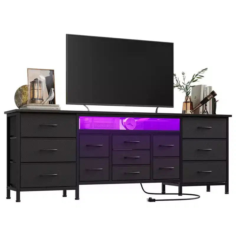 Cassettiera Nera da 70" con 13 Cassetti in Tessuto e Luci LED Mobile TV Ampio Comò Camera da Letto Soggiorno