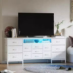 Cassettiera Nera da 70" con 13 Cassetti in Tessuto e Luci LED Mobile TV Ampio Comò Camera da Letto Soggiorno