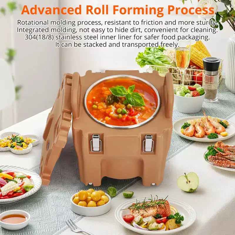 Contenitore Termico Porta Alimenti da 20L in Acciaio Inox con Caricamento Superiore, Ruote e Blocco Laterale per Catering