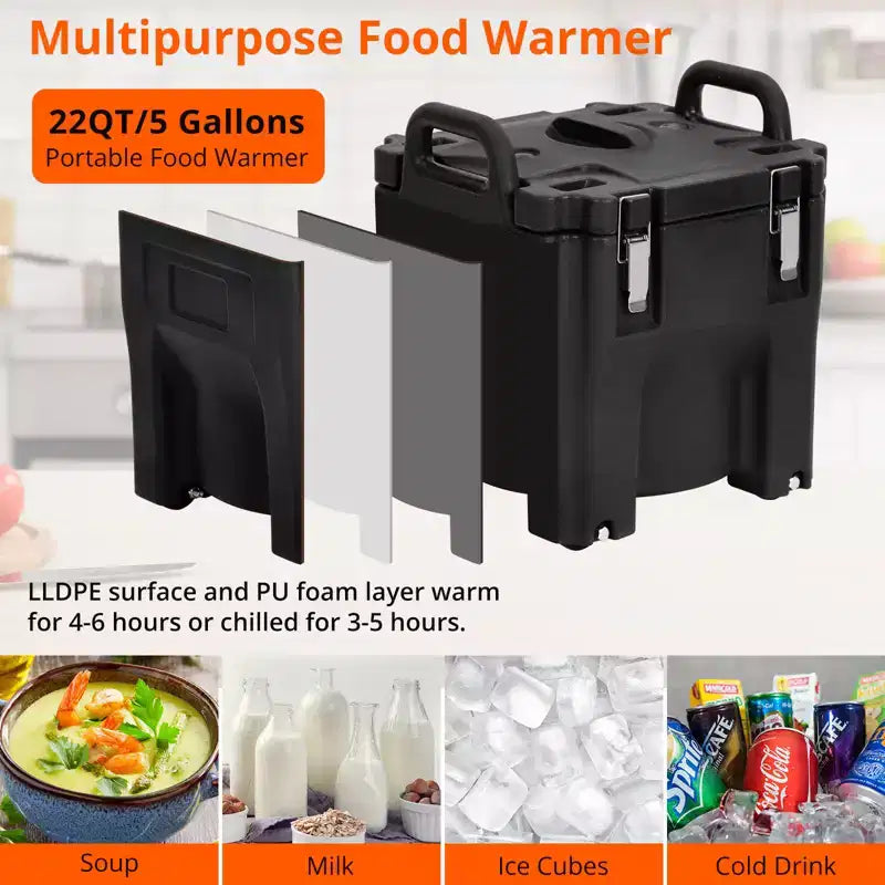 Contenitore Termico Porta Alimenti da 20L in Acciaio Inox con Caricamento Superiore, Ruote e Blocco Laterale per Catering