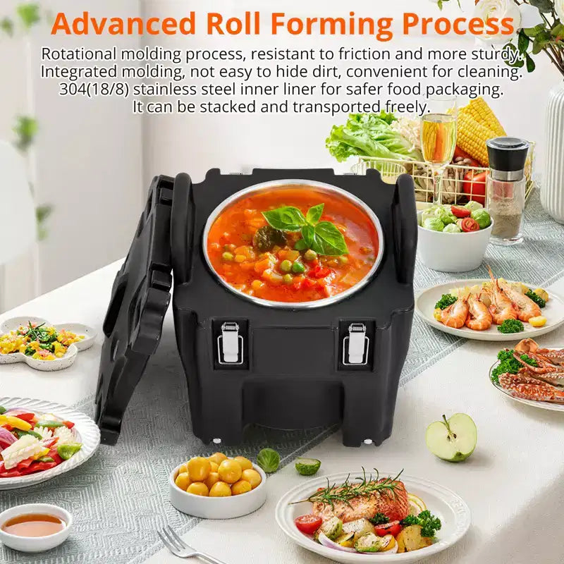 Contenitore Termico Porta Alimenti da 20L in Acciaio Inox con Caricamento Superiore, Ruote e Blocco Laterale per Catering