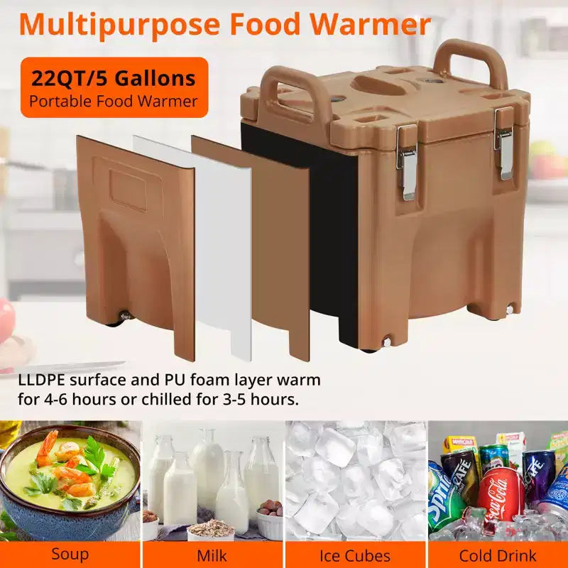 Contenitore Termico Porta Alimenti da 20L in Acciaio Inox con Caricamento Superiore, Ruote e Blocco Laterale per Catering