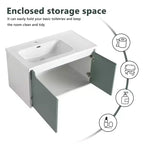 Mobile da bagno moderno sospeso con lavabo, mobiletto galleggiante verde menta