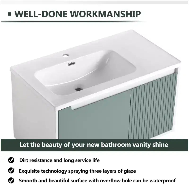 Mobile da bagno moderno sospeso con lavabo, mobiletto galleggiante verde menta