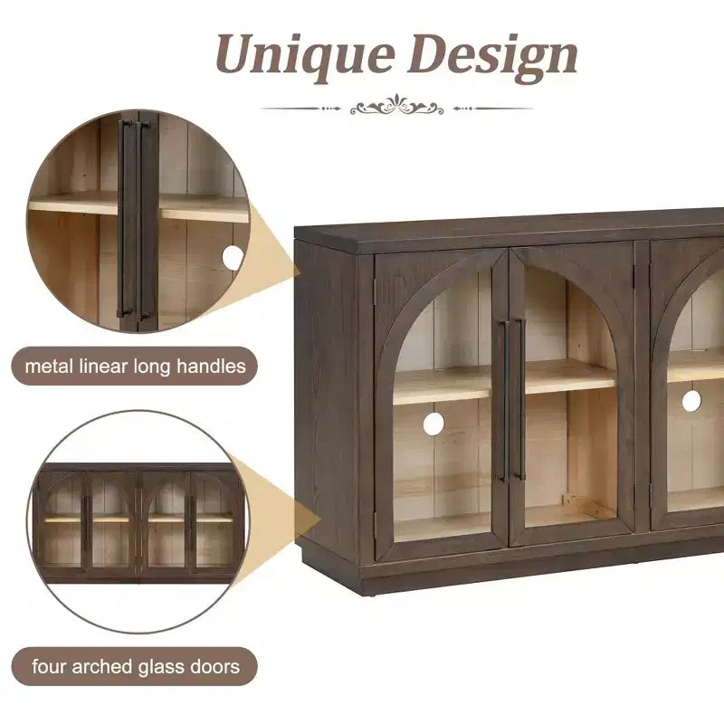Credenza a 4 ante con ampio spazio contenitivo e ante in vetro e ripiani regolabili