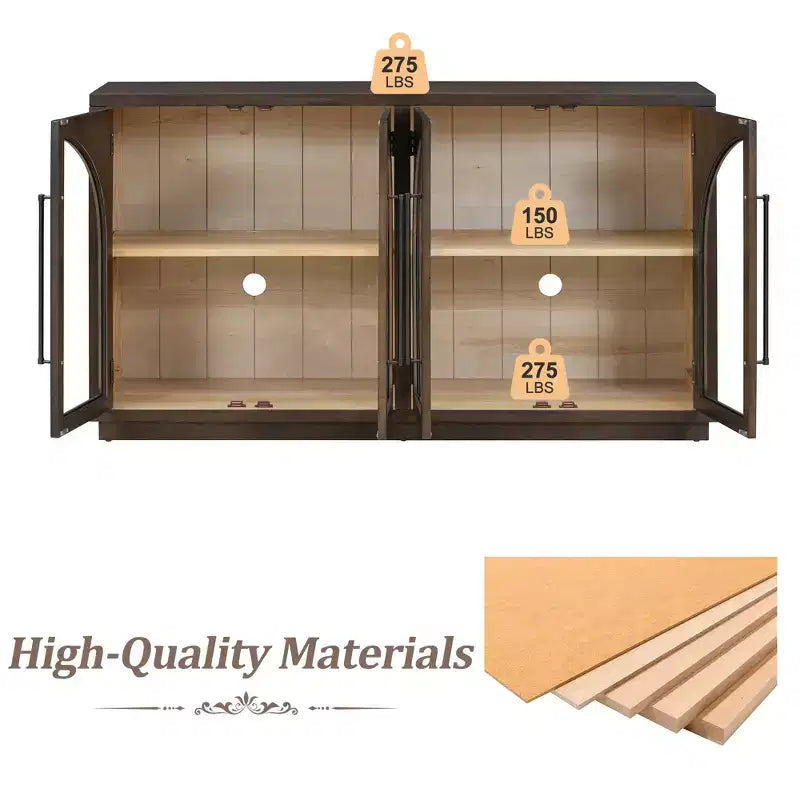 Credenza a 4 ante con ampio spazio contenitivo e ante in vetro e ripiani regolabili