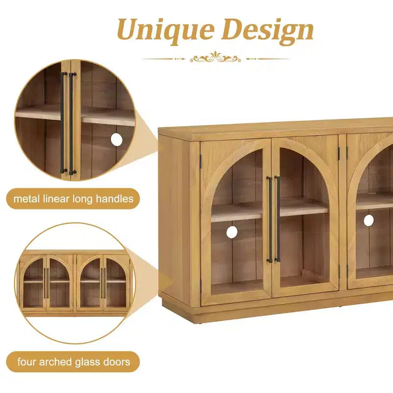 Credenza a 4 ante con ampio spazio contenitivo e ante in vetro e ripiani regolabili