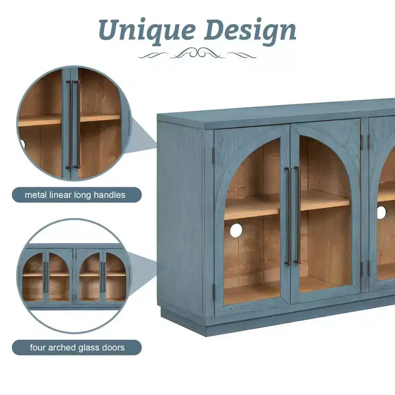 Credenza a 4 ante con ampio spazio contenitivo e ante in vetro e ripiani regolabili