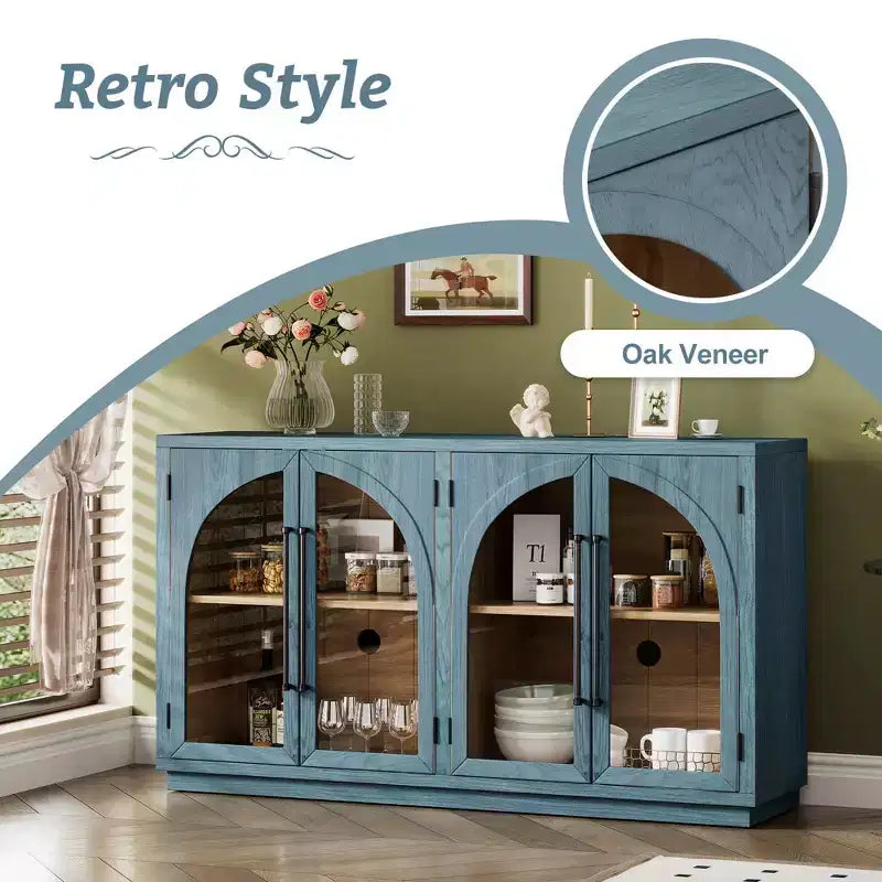 Credenza a 4 ante con ampio spazio contenitivo e ante in vetro e ripiani regolabili