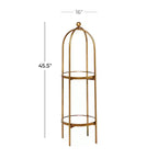 Scaffale in metallo Glam oro a 2 ripiani con specchio, struttura a gabbia, nessun montaggio