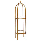 Scaffale in metallo Glam oro a 2 ripiani con specchio, struttura a gabbia, nessun montaggio