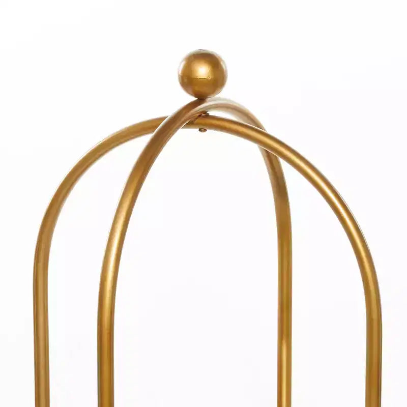 Scaffale in metallo Glam oro a 2 ripiani con specchio, struttura a gabbia, nessun montaggio