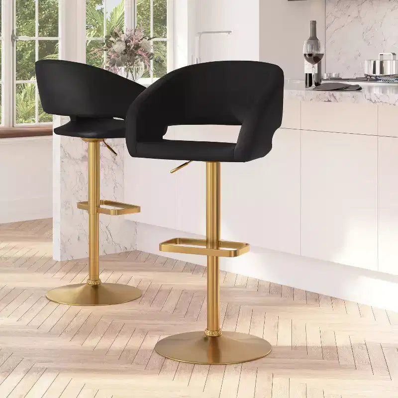 Sgabello da bar moderno con schienale arrotondato, regolabile in altezza, seduta girevole a 360°, in vinile, 150 kg