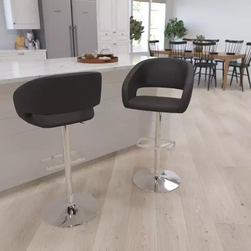 Sgabello da bar moderno con schienale arrotondato, regolabile in altezza, seduta girevole a 360°, in vinile, 150 kg