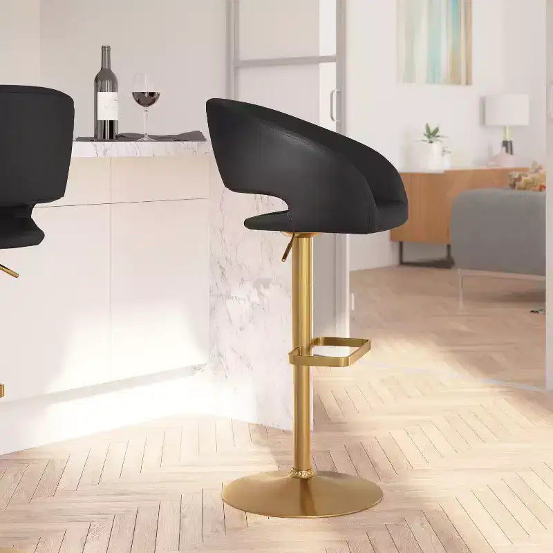 Sgabello da bar moderno con schienale arrotondato, regolabile in altezza, seduta girevole a 360°, in vinile, 150 kg