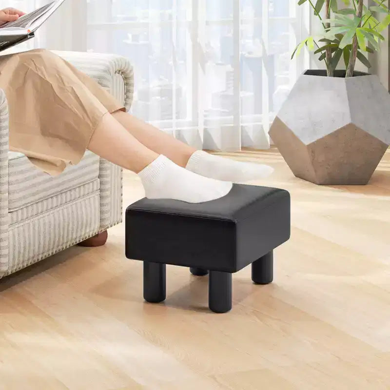 Poggiapiedi Pouf Rettangolare in Pelle Sintetica con Sedile Imbottito e Vano Contenitore, Portata 150 kg