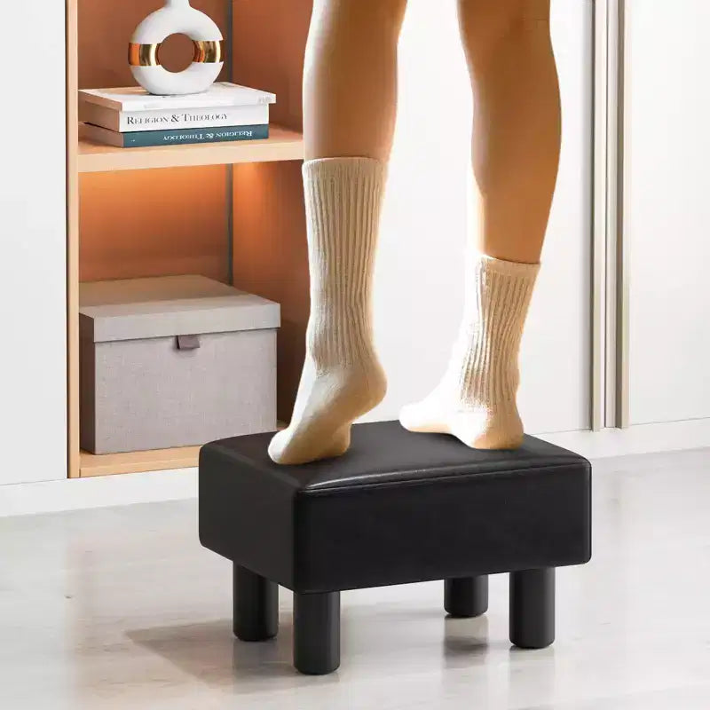 Poggiapiedi Pouf Rettangolare in Pelle Sintetica con Sedile Imbottito e Vano Contenitore, Portata 150 kg