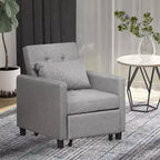 Divano Letto Convertibile Chaise Longue Reclinabile in Tessuto Trapuntato con Schienale Regolabile Grigio
