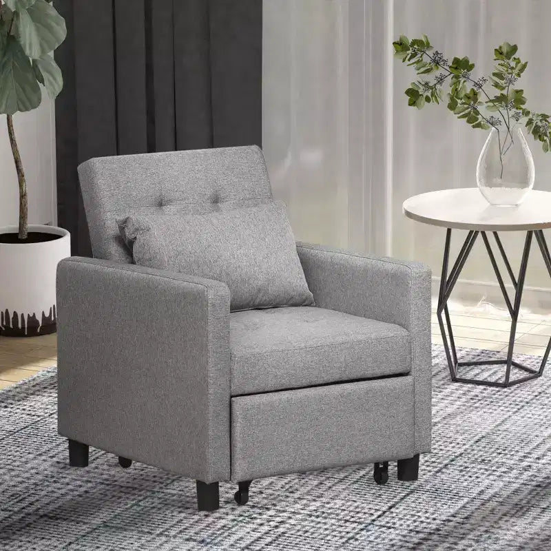 Divano Letto Convertibile Chaise Longue Reclinabile in Tessuto Trapuntato con Schienale Regolabile Grigio