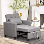 Divano Letto Convertibile Chaise Longue Reclinabile in Tessuto Trapuntato con Schienale Regolabile Grigio