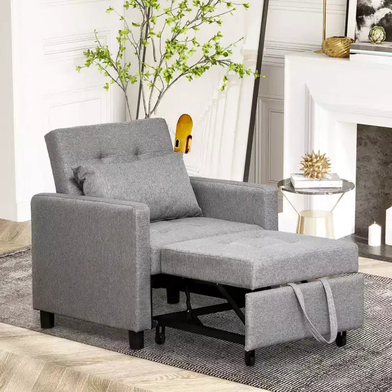 Divano Letto Convertibile Chaise Longue Reclinabile in Tessuto Trapuntato con Schienale Regolabile Grigio