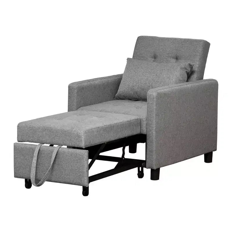 Divano Letto Convertibile Chaise Longue Reclinabile in Tessuto Trapuntato con Schienale Regolabile Grigio