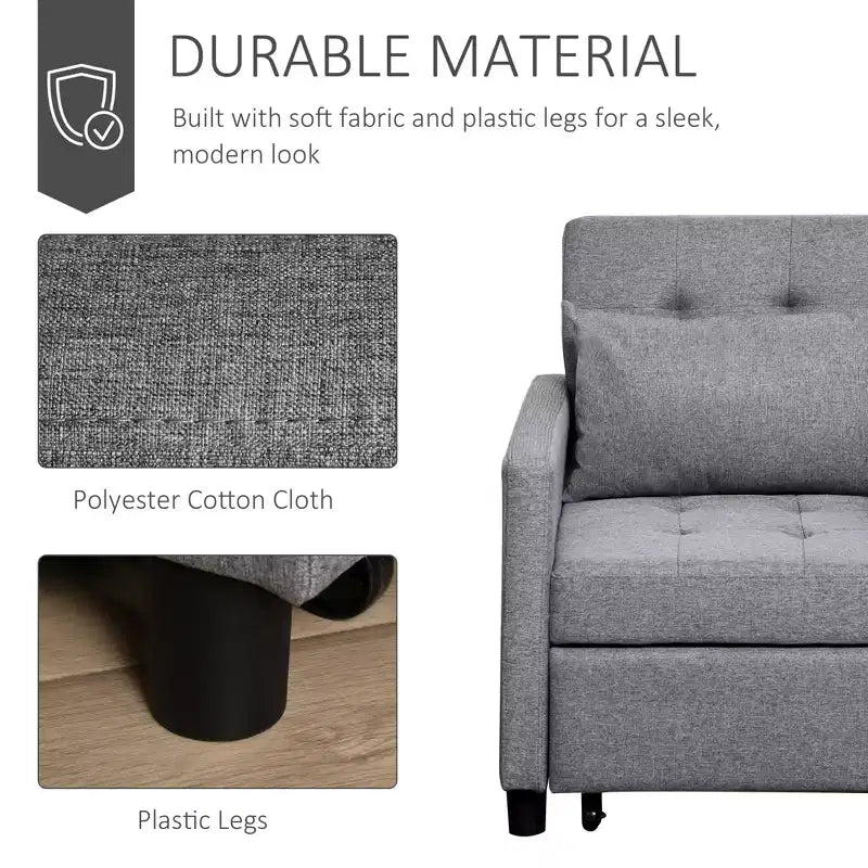 Divano Letto Convertibile Chaise Longue Reclinabile in Tessuto Trapuntato con Schienale Regolabile Grigio