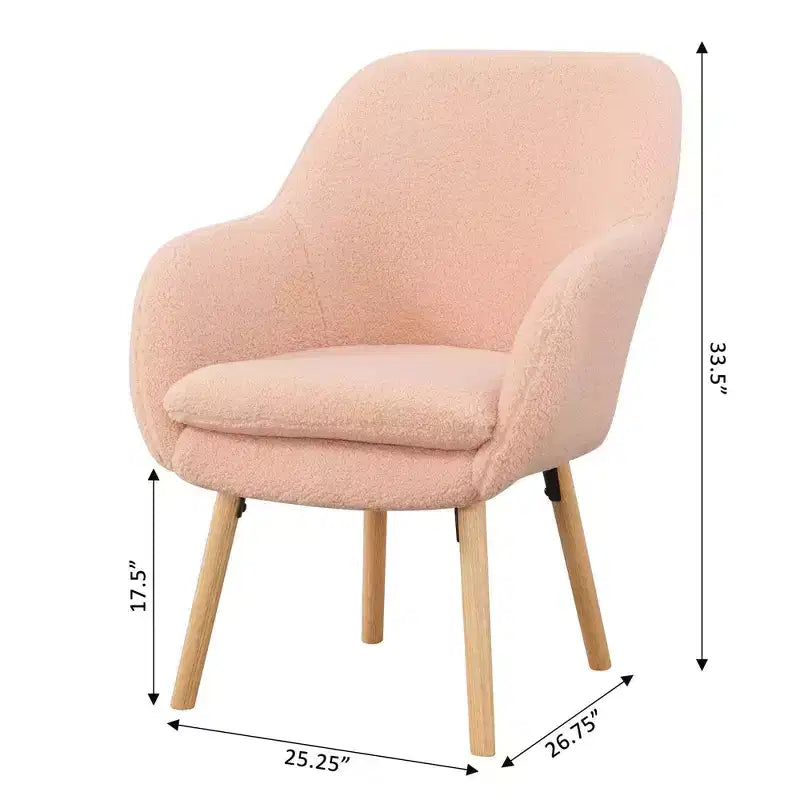 Poltroncina con braccioli Charlotte Wingback in simil montone con struttura in legno di gomma naturale